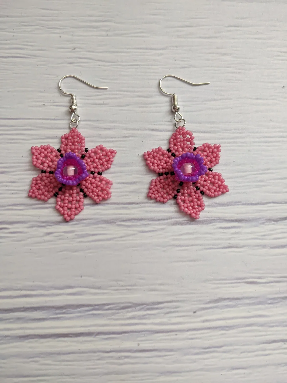 Pink Beaded Flower Drop Earrings - Women Jewelry